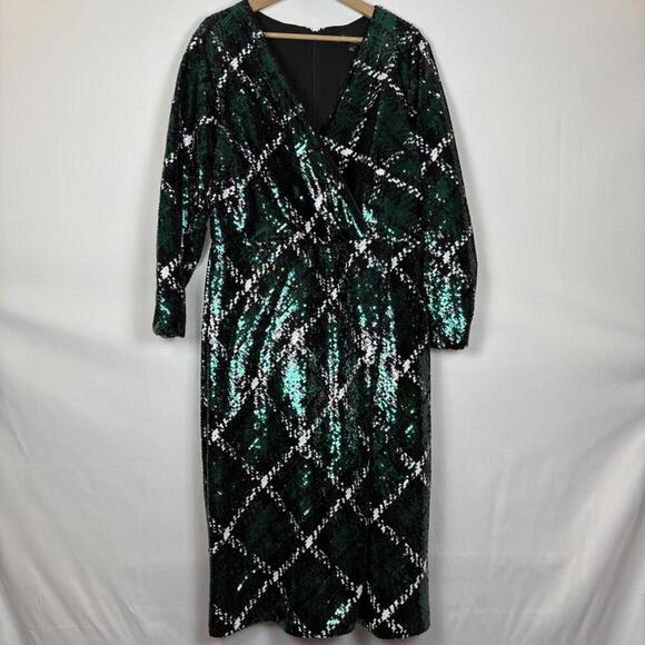 ELOQUII Plus Size Fully Sequined Plaid Wrap Holiday Dress Size: 16 |Worn by Loni - Picture 2 of 9
